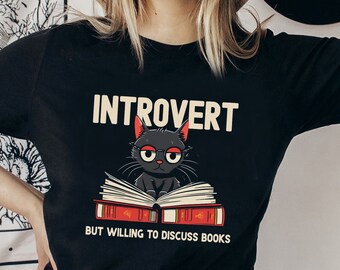 Introvertido pero discutirá la camisa de libros, la lectura de gatos, la moda literaria, el estilo librero, la iniciativa de alfabetización, la ropa de ratón de biblioteca, los regalos para el lector