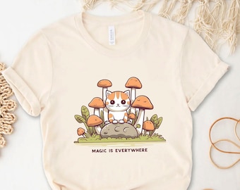 Camisa de gato de hongos, camiseta de Cottagecore, camisa de amante de los gatos, camiseta estética, regalo de amante de los gatos, núcleo de cabaña, amante de los hongos, regalo del propietario del gato