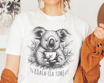Koala-Tea Time Shirt, Quality Time Pun Saying, Funny Koala Pun Tshirt, Cute Animal Lover Gift, Trendy Womans Shirt