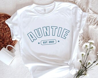 Nueva camiseta de tía, camiseta simple orgullosa de tía futura, ropa de tía minimalista, camiseta de amor de tía, anuncio especial de tía Baby Shower