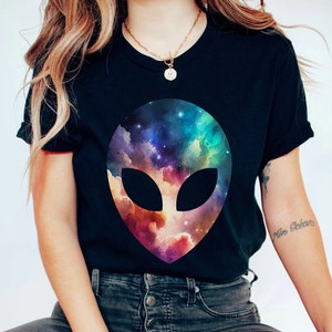 Alien Head TShirt, Sci-Fi T-shirt, Colorful Galaxy Tee, Explore Outer Space, Aliens Exist, Space Lover, Science Shirt