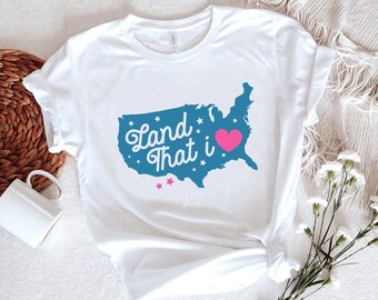Camiseta de amor de Estados Unidos, ropa patriótica, camiseta de tierra que amo, camiseta de orgullo de EE. UU., espíritu estadounidense, camiseta de mapa de Estados Unidos, idea de regalo patriótico
