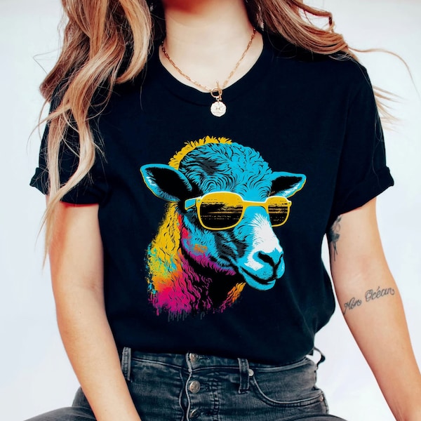 Black Sheep T-Shirt, Neon Colorful Lamb, Sheep Lover Gift, Farm Shirt, Trendy Animal Graphic Tee, Synth Style Animal