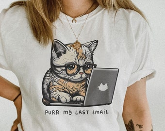 Office Cat Shirt, Cat Comfort Colors Shirt, Purr My Last Email, Work From Home Graphic Tee, Office Gift