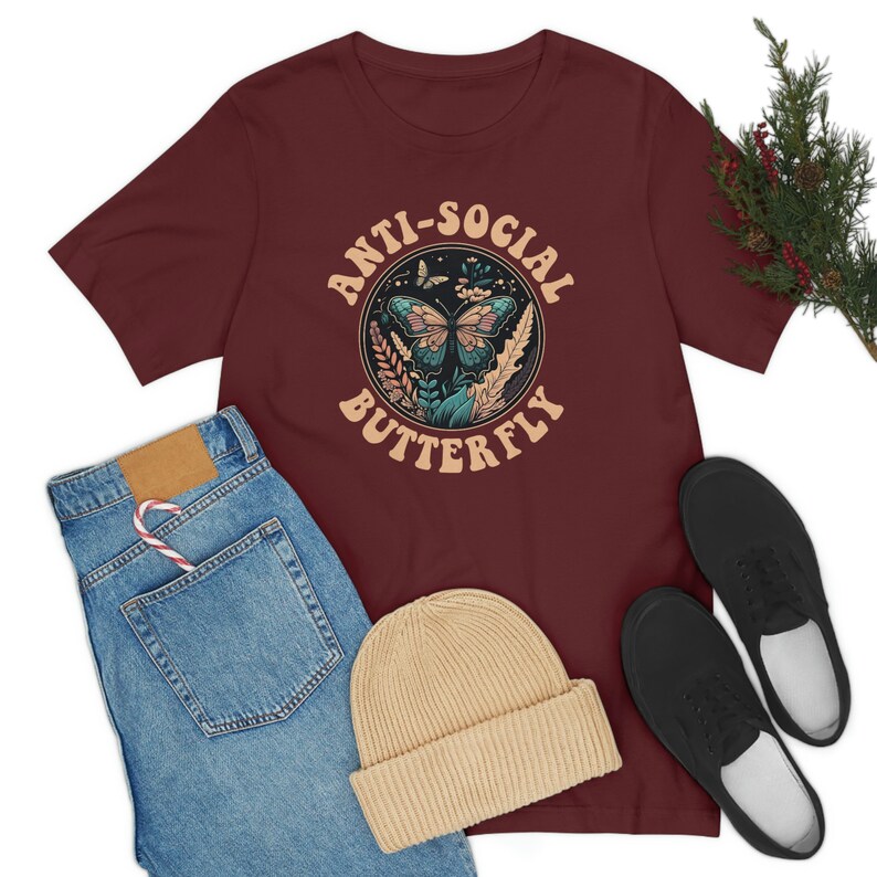 Retro Anti Social Butterfly Shirt, Antisocial Shirt, Introvert T Shirt, Vintage Butterfly Graphic Tee for Women, Boho Butterfly Lover Gift image 5