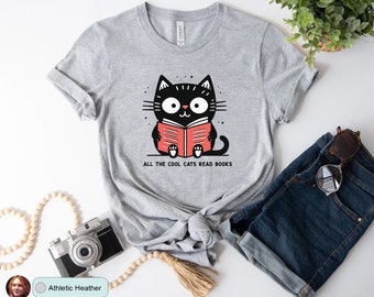 Camiseta de lectura de gatos, gatos geniales leen libros, regalo amante de los libros, felino y literatura, camiseta hipster bookworm, camisa de lectura de moda, hipster literario