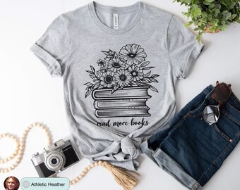 Leer más libros, Minds Bloom con libros, regalo de bibliotecario, camiseta de libro floral, moda literaria, inspiración de lectura, librero, camisa de libro
