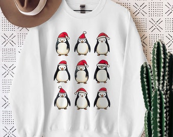 Sudadera navideña de pingüinos, cuello redondo de Navidad para mujer, sudadera de fiesta de Navidad, regalo de vacaciones de invierno, regalo navideño para los amantes de los pingüinos