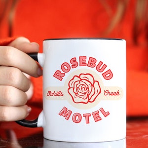 Rosebud Motel Mug, Schitt Creek Coffee Cup, Dan Levy and David Rose Fan Gift, 11oz Accented Mug