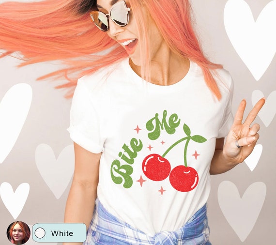 Bite Me Cherry T-shirt, Groovy Cherries Shirt, Cherry Top, Unisex Graphic Tee, Cute Cherries Shirt, Hippie Shirt, Trendy Birthday Gifts
