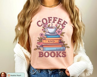 Camiseta de café y libros, amante de los libros, literario y cafeína, vibraciones acogedoras, regalo de amante del café, camiseta de libros, camiseta de lectura, libros, ratón de biblioteca