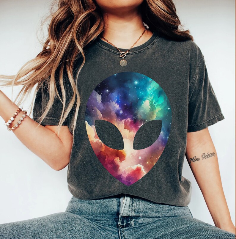 Alien Head Tshirt, Sci-fi T-shirt, Colorful Galaxy Tee, Explore Outer ...