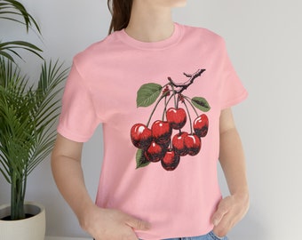Camiseta de cerezas vintage, ropa de fruta retro, camisa nostálgica, camisa de cereza clásica, estética retro, estilo de la vieja escuela, camiseta del festival de la cereza