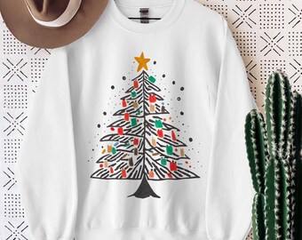 Sudadera moderna de árbol de Navidad, suéter navideño de Navidad, regalo festivo para ella, cuello redondo de Navidad para mujer, sudadera de fiesta de Navidad para adultos