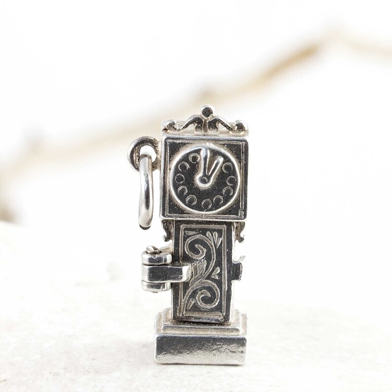 Vintage Silver Charm, Clock Charm With Movable Door, Sterling Silver