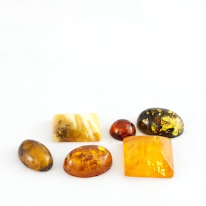 Baltic Amber Cabochons, SALE!!! Lot of 6 Vintage Genuine Amber Assorted Cabochons, Multicolour Cabochons