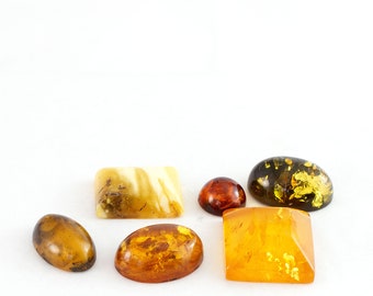 Baltic Amber Cabochons, SALE!!! Lot of 6 Vintage Genuine Amber Assorted Cabochons, Multicolour Cabochons