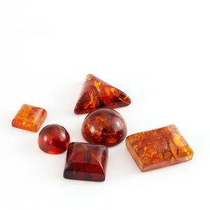 Baltic Amber Cabochons, Lot of 6 Vintage Genuine Amber Assorted Cabochons