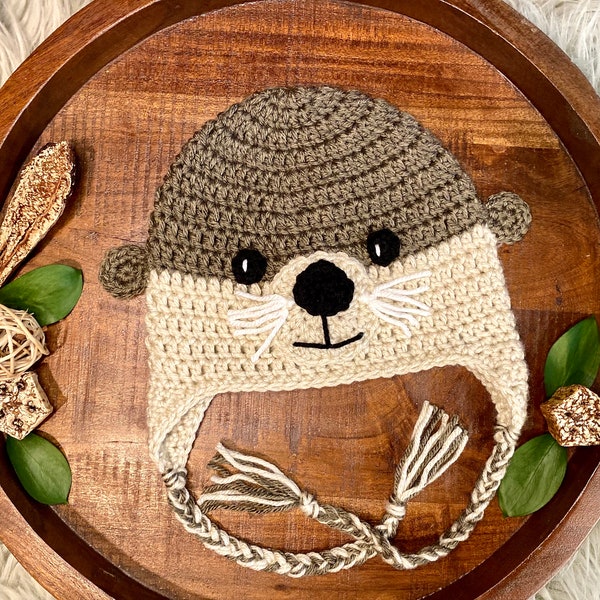 Crochet Otter Hat, Baby Animal Hat, Baby Shower Gift, Baby Costume, Size Newborn to 12 Months