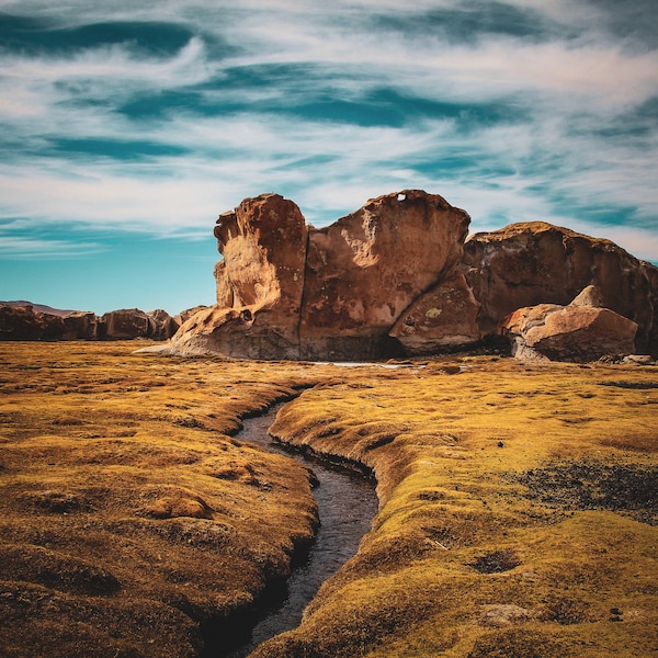 Valle de las Rocas, Atardecer, arroyo, hierba, desierto, salar, naturaleza, naranja, remoto, paisaje