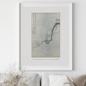 Koreańska sztuka Plum Branch autorstwa Yi Yu-Won Joseon Dynasty Artist, wystrój domu, cyfrowe pobieranie, sztuka do salonu, dekoracja biura, zwój papieru