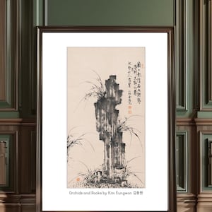 Korean Art Orchids and Rocks by Kim Eungwon Joseon Dynasty artist home decor digital download living room art for entryway office decor bath