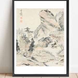 Sim Sajong Korean Landscape, Joseon Era Ink Painting, Vintage Asian Wall Art, Digital Download, Printable Zen Mountain Decor, Korean Culture