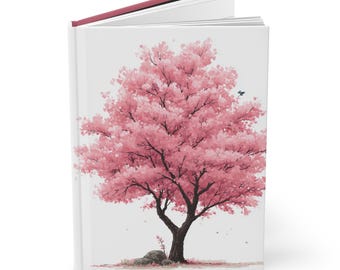 Diario de tapa dura, flores de cerezo, papelería coreana, diario mate, cuaderno de escritura estética, diario de viaje, estética romántica