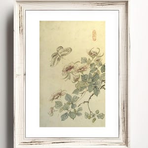 Vintage Korean Flower Art, Flower Art, Joseon Korean Floral Painting, Traditional Asian Ink Print, Digital Wall Art, Botanical Decor Print