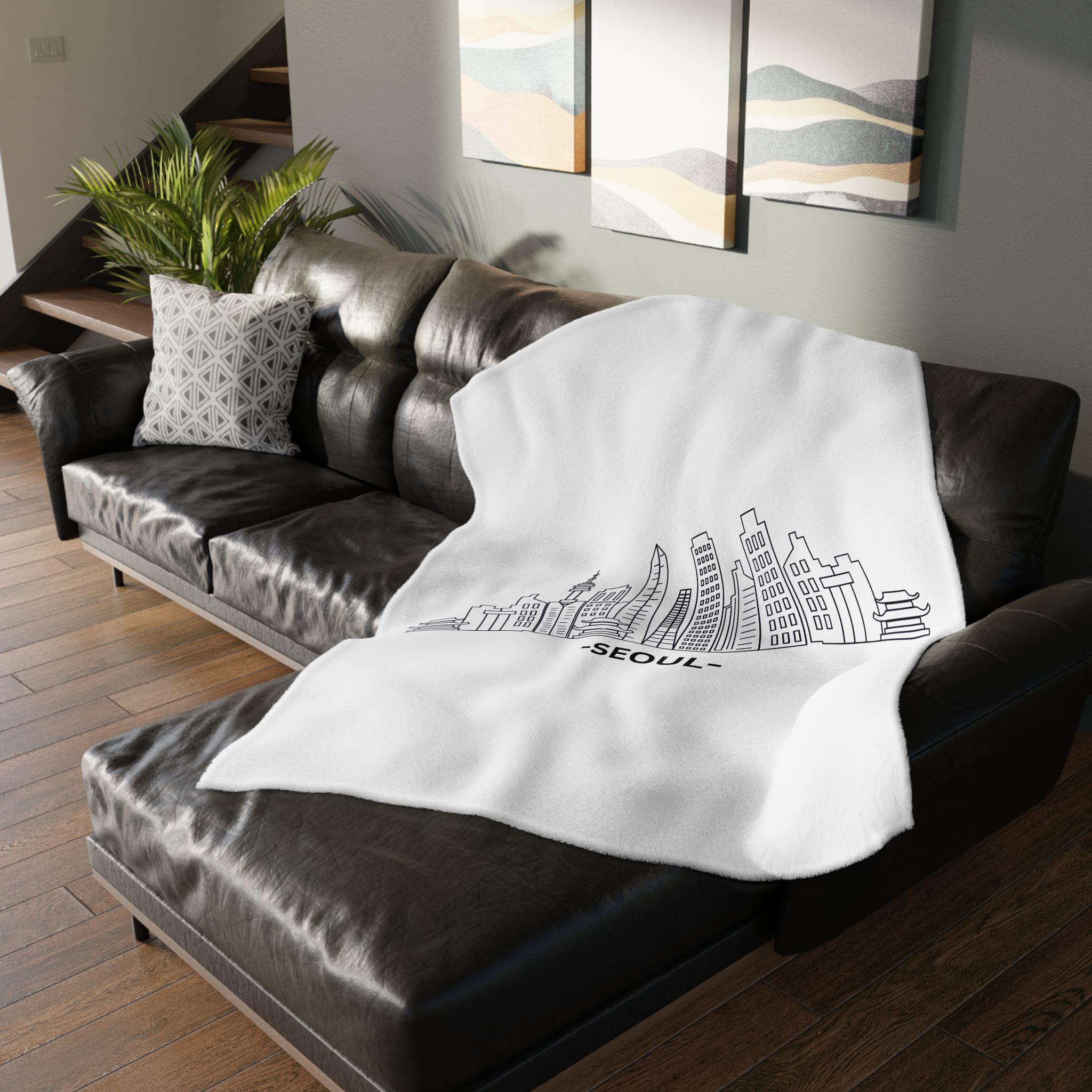 Seoul Korea Plush Blanket 2-Sided Design Cozy Korean Travel Design Decor Home Soft Blanket Bedroom Gift Christmas for K-Drama fan of K-Pop