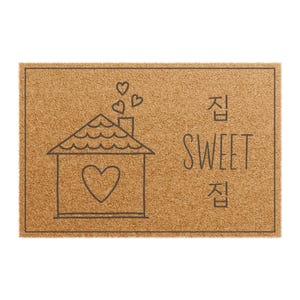 Paillasson coréen fantaisiste, déco cosy dans une entrée, phrase en coréen, tapis de bienvenue, cadeau de pendaison de crémaillère coréen, accessoire de maison rustique