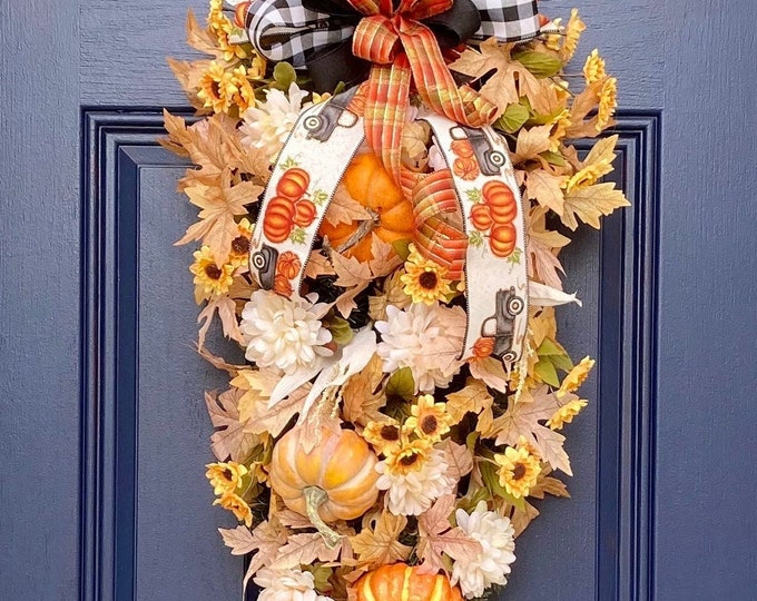 XL Fall Front Door Swag, Farmhouse Front Door Swag for Fall, Country ...