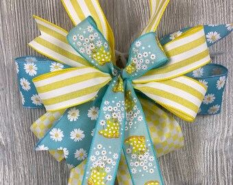 Daisy Spring Bow, Wired Ribbon, Easter Wreath Decor