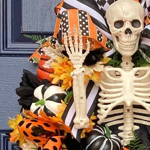 Skeleton Wreath - Halloween Skeleton Wreath - Front Door Halloween Wreath - Friendly Halloween Wreath-Halloween Porch Decor, Not Scary