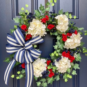Patriotic Wreath, XL Red White and Blue Wreath, Summer Wreath for Double Doors, Memorial Day Wreath, July 4th decoration