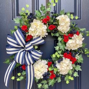 Patriotic Wreath, XL Red White and Blue Wreath, Summer Wreath for Double Doors, Memorial Day Wreath, July 4th decoration