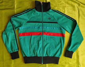 Adidas Originals made in England Vintage 80er Jahre Jacke Trainingsjacke Grün Schwarz Rot Blau Gr. 168, Herren Damen Unisex