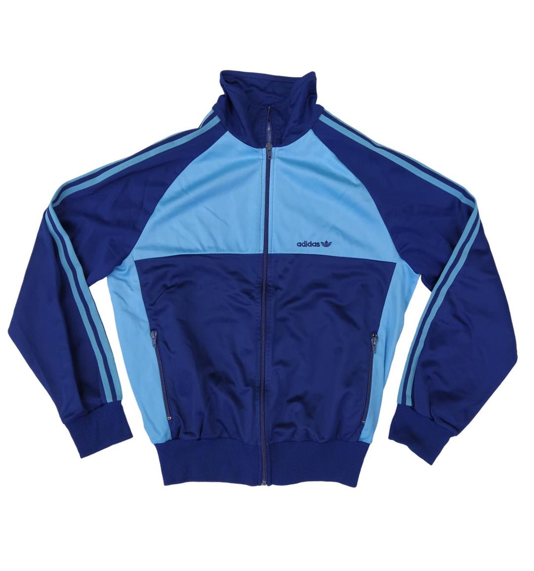Adidas 70s Vintage Men Zip Track Top Jacket Light Blue Dark