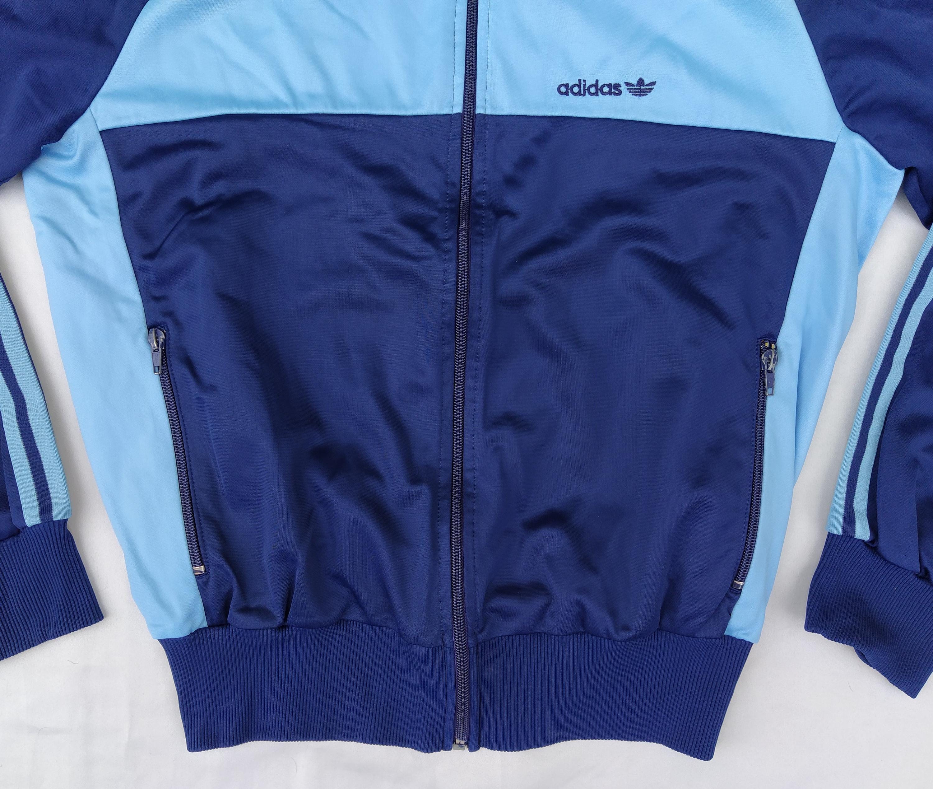 Adidas 70s Vintage Men Zip Track Top Jacket Light Blue Dark Blue