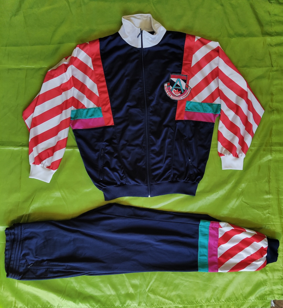 Adidas Champion Vintage 80s Men Full Tracksuit Set Jacket and Pants, Blue / Navy Red Green White, Size XL, D 8, F 192 - Etsy