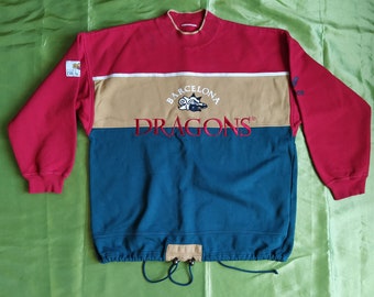 Adidas Vintage 90s Barcelona Dragons jersey chaqueta verde rojo tamaño 174, F 5, M de gran tamaño