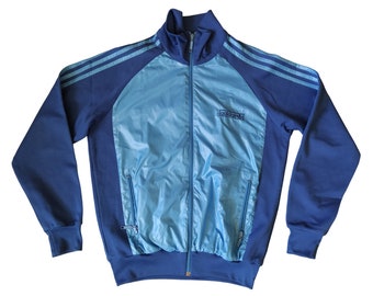オリジナルadidas ストライプウィンドブレーカー 青　90年代 adidas ウィンドブレーカー 青 ストライプ レトロ - メルカリ