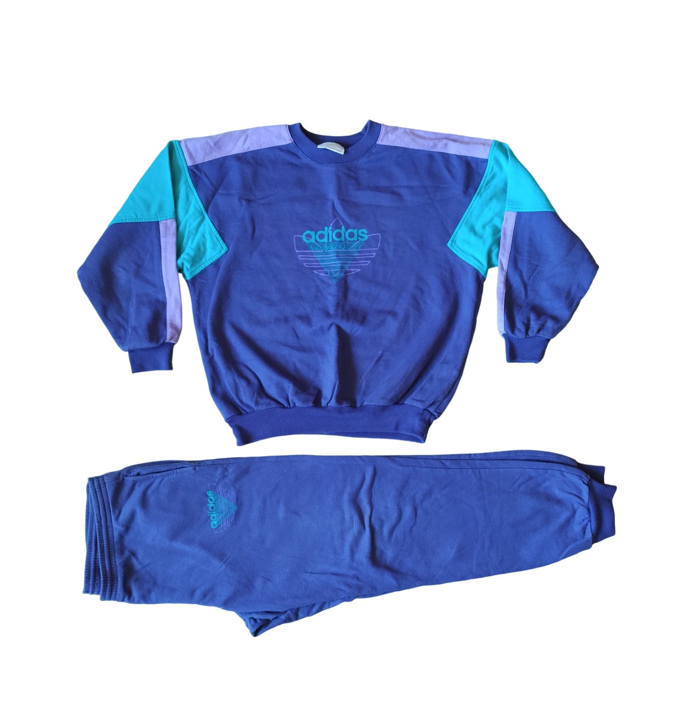 Adidas vintage 80s or 90s men women unisex full tracksuit set sweater and pants, purple green, size sweater D 4, 168, size pants D 6, F 80 Adidas vintage 80s or 90s men women unisex full tracksuit set sweater and pants, purple green, size sweater D 4, 168, size pants D 6, F 80