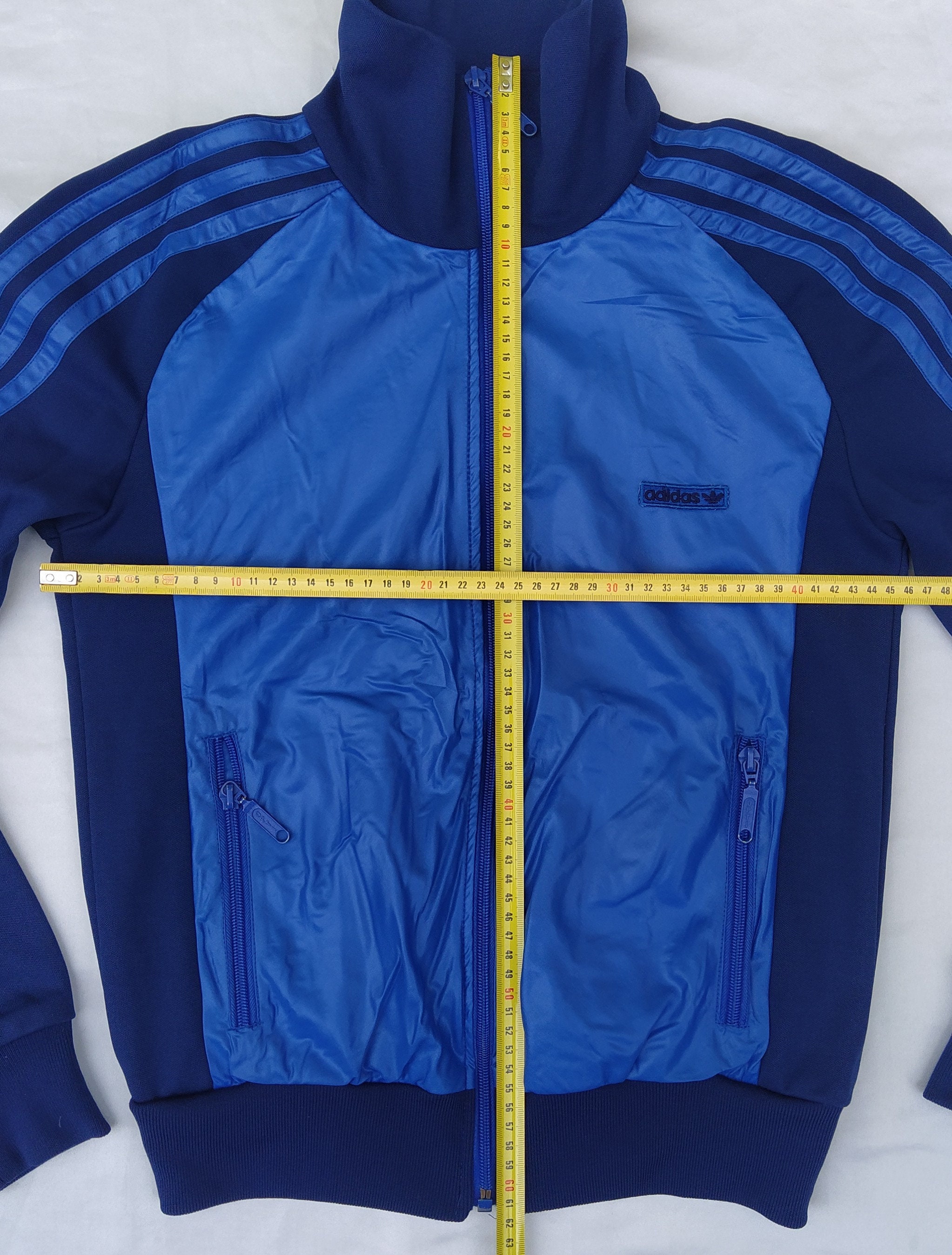 80s vintage adidas アウター denim jacket Vintage Adidas Blue and White Windbreaker Jacket Size XL 80s