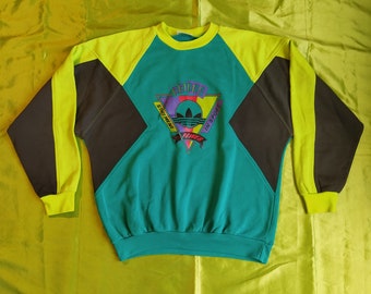 Adidas Originals vintage 80s o 90s Declaración poder en deporte hombres jersey suéter jersey verde negro neón tamaño L, 186