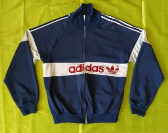 Adidas Originals made in Romania vintage zip jacket sweater navy /blue white red 80s, size M, F 174