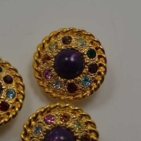 Bright Gold Center Purple Stone surrounded by Multi Stones (J-07)