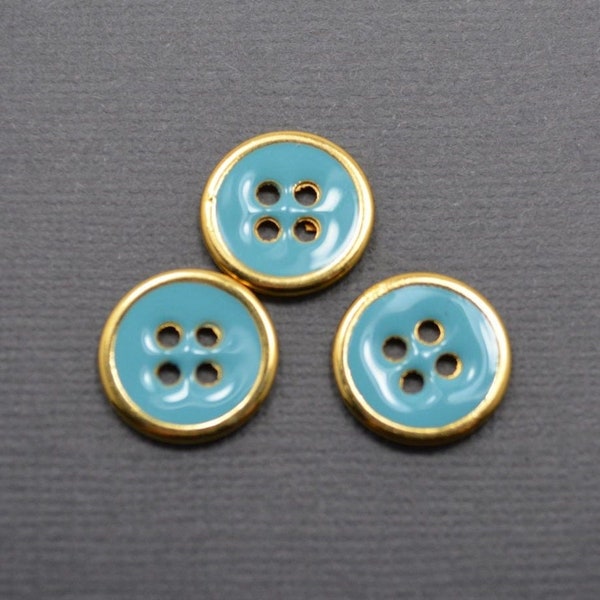 Turquoise/Gold 4-hole round button (D-14)