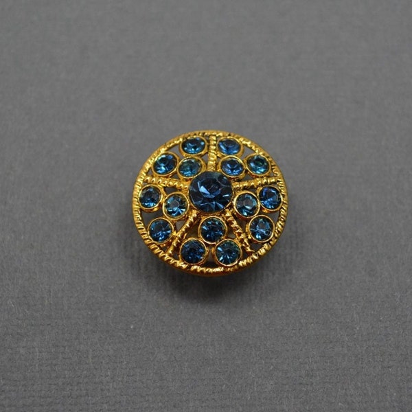 Bright Gold Blue Stone Button (E-09)