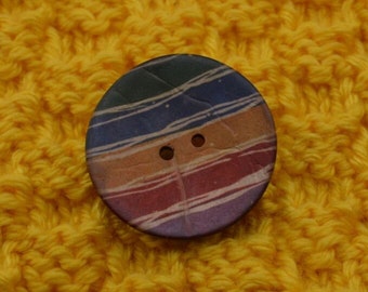 Coconut Shell Button with Purple Red Gold Blue and Green Stripes – 2 hole (3A-03)